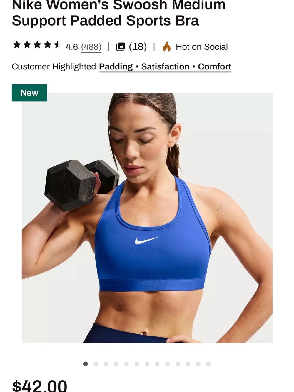 Nike Swoosh Medium-Support Padded Sports Bra Blue Small